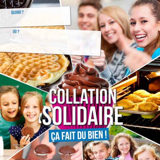 collage de photos d'enfants et de gâteaux et gaufres. Au milieu le texte : Collation solidaire ça fait du bien !