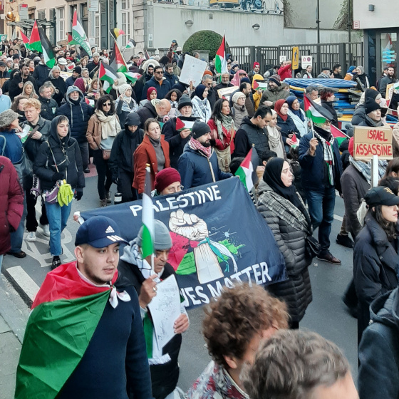 Des manifestants avec le drapeau palestinien