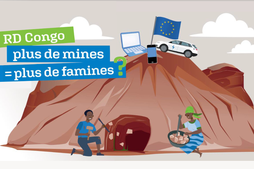 dessin : une mine creusé par deux personnes dans une colline. Sur la colline : une voiture, un ordinateur, un smartphone et le drapeau européenne.