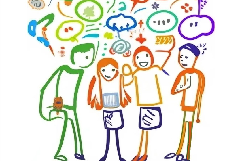 dessin de 4 personnes qui discutent