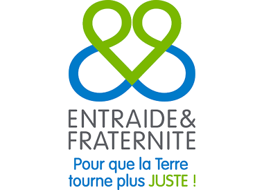 Entraide & Fraternité logo baseline vertical "Pour que la terre tourne plus juste"