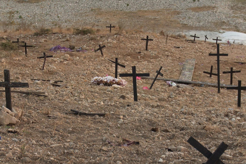 vaste champ avec de nombreuses croix en bois